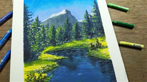 Oil pastel drawing/How to draw beautiful scenery step by step/Easy oil ...