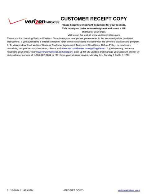 Verizon Pdf Verizon Wireless Receipt