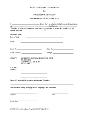 Fillable Online Affidavit Of Undertaking Of Bail Fax Email Print