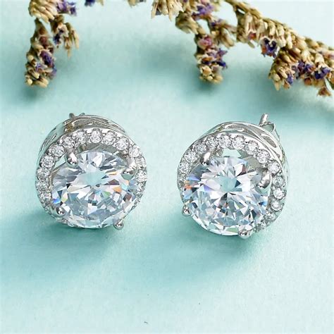 BELLA Fashion 925 Sterling Silver Bridal Earrings Round Cubic Zircon