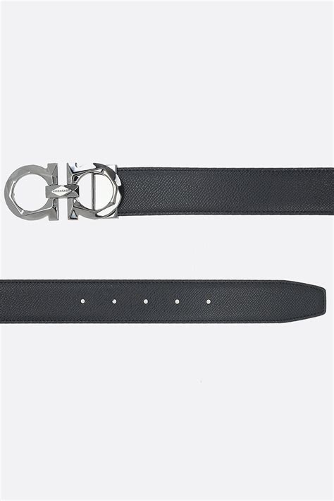 Ferragamo Gancini Grainy Leather Reversible Belt Black A