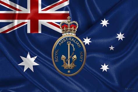 Royal Australian Navy - R A N Badge over Australian Flag Digital Art by Serge Averbukh