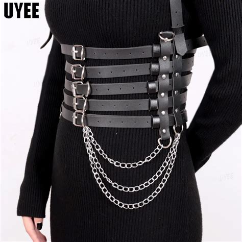 UYEE Sexy Woman Harness Corset PU Leather Multi Layer Waistband Body