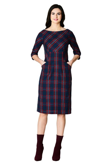 Shop Cotton Plaid Empire Seamed Dress Eshakti