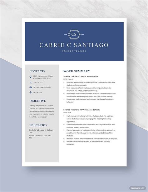 Science Teacher Resume in Word, Pages - Download | Template.net