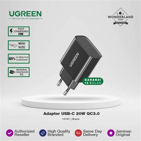 Jual Ugreen Wall Kepala Adaptor USB C 20W Fast Charger IPhone PD QC3 0