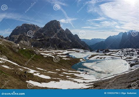 Beautiful Panorama of Piani Lakes in Spring. Dolomites, Italy Stock ...