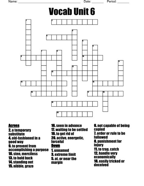 Vocab Unit 6 Crossword Wordmint