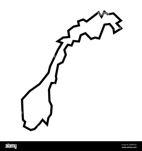 Norway Country Thick Black Outline Silhouette Simplified Map Vector