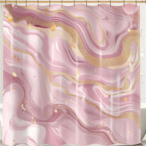 Chic Pink And Gold Marble Shower Curtain With Sparkling Gold Glitter