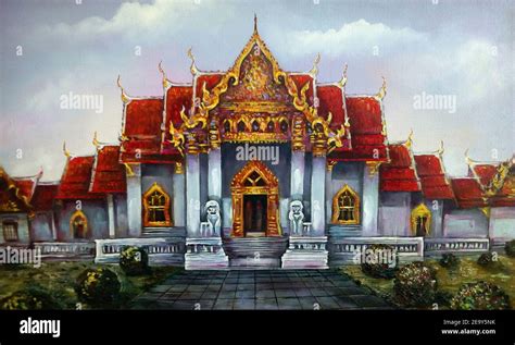 Art Painting Oil Color Background Wat Benchamabophit Temple Thailand