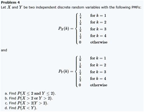 Solved Problem Let X And Y Be Two Independent Discrete Random