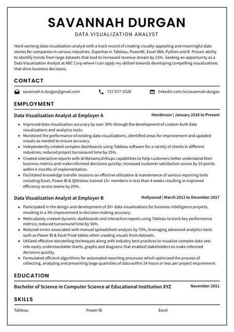 Data Visualization Analyst Resume (CV) Example and Writing Guide