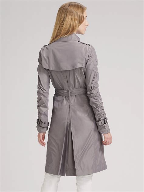 Lyst Burberry Double Breasted Taffeta Trench Coat In Gray