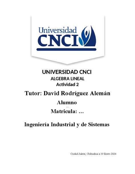 Algebra Lineal Actividad Universidad Cnci Algebra Lineal Actividad