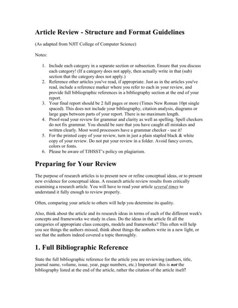 Article Review Structure And Format Guidelines