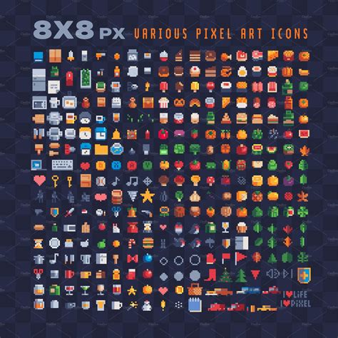 X Px Various Pixel Art Icons Set Pixel Art Games Pixel Art Pixel