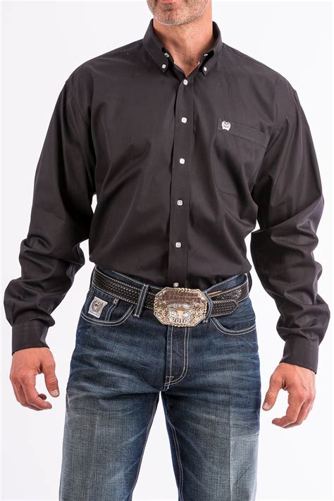 Cinch Jeans Mens Solid Black Button Down Western Shirt