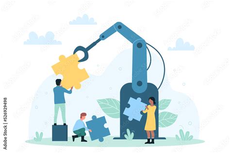 Business Process Automation Use Of Robots And Machines Vector