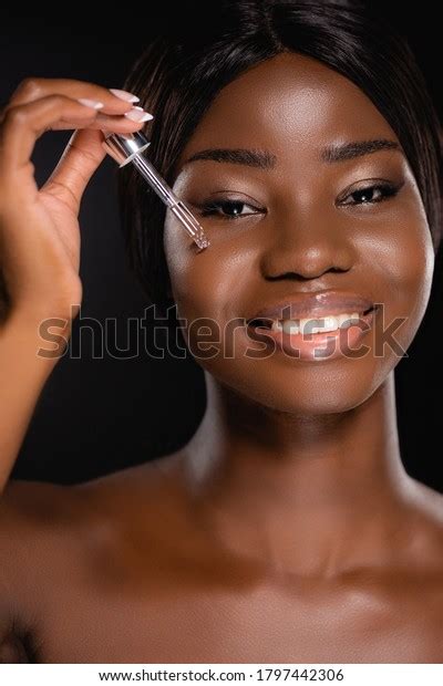 Portrait African American Naked Woman Applying Stock Photo