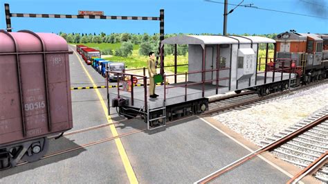 Goods Train Gaurd Wagon Coupling At Unnamed Railroad Level Crossing In