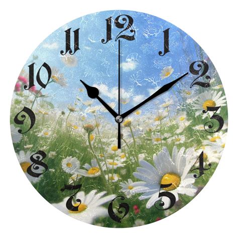 Wall Clock 10 Inch Silent Non Ticking 8 Flowers Daisy Battery Operated Rustic Retro For Living