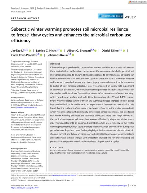 Pdf Subarctic Winter Warming Promotes Soil Microbial Resilience To