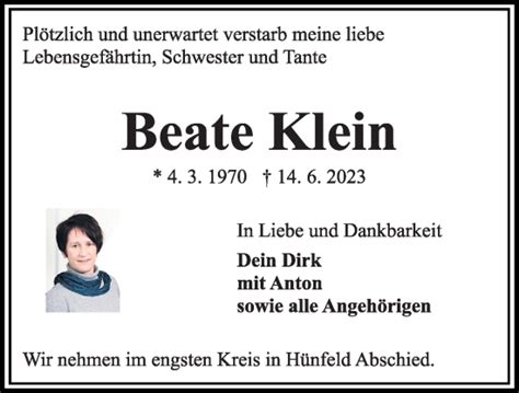 Traueranzeigen Von Beate Klein Trauer Anzeigen De