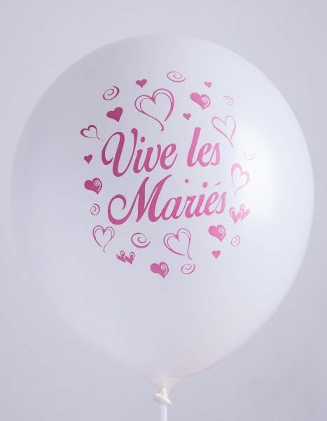 Ballons 12 Imprimé 1 Face Vive Les Mariés Blanc Sachet de 100