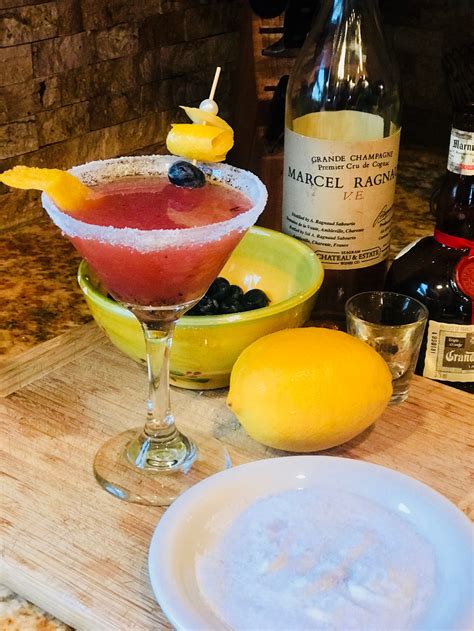 Sidecar Cocktail With Blueberries Cognac Grand Marnier Lemon Juice