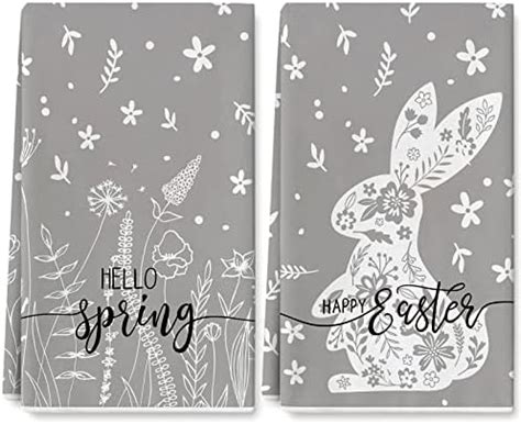 Amazon Anydesign Easter Spring Kitchen Towel Gray Farmhouse Easter