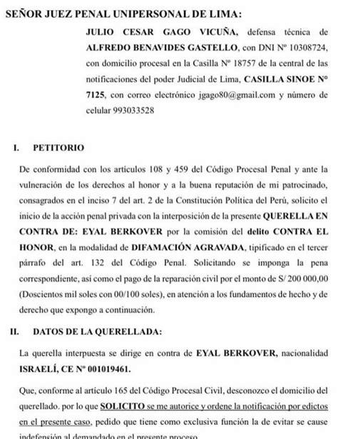 Alfredo Benavides demanda a Eyal Berkover por difamación y pide 200 mil