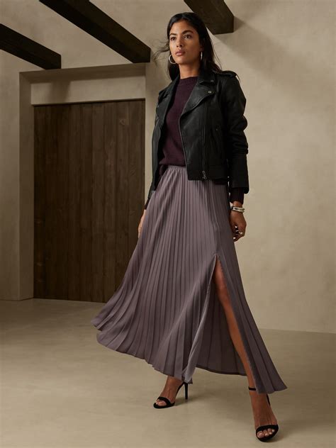 Satin Pleated Maxi Skirt Banana Republic Factory