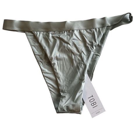 Tobi Swim Tobi Swim Silver Metallic Bikini Bottom Super High Waist Brazilian Bathing Suit