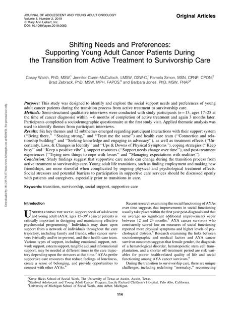 Pdf Shifting Needs And Preferences Supporting Young Adult Cancer