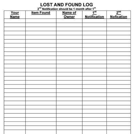 Lost and Found Log Printable