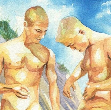 Print Of Original Art Work Watercolor Painting Gay Male Nude Naked On