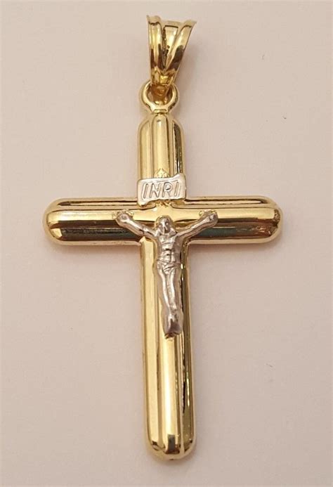 Real 10k Yellow White Gold Religious Crucifix Jesus Cross INRI Charm