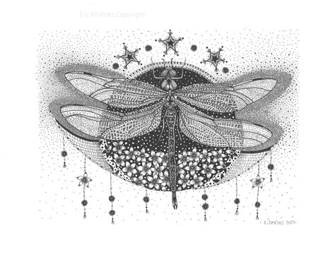 Dragonfly Art Print Ink Drawing Artwork Insect Wall Art Etsy