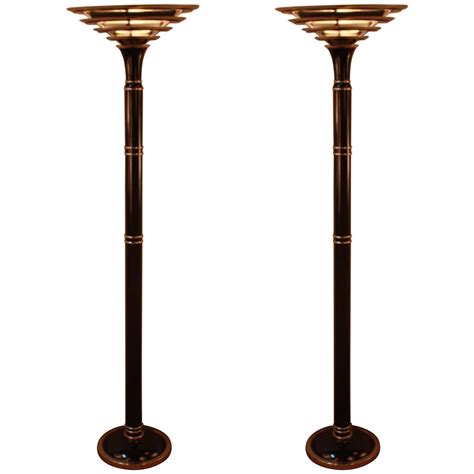 Pair Of French Art Deco Torchiere Floor Lamps At 1stdibs