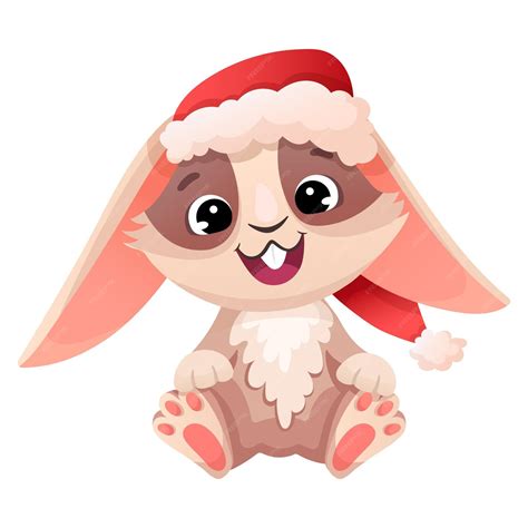 Premium Vector Cute Little Rabbit In A Santa Hat Christmas Happy