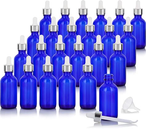 Juvitus 2 Oz Cobalt Blue Glass Boston Round Bottle With Silver Metal Dropper 24