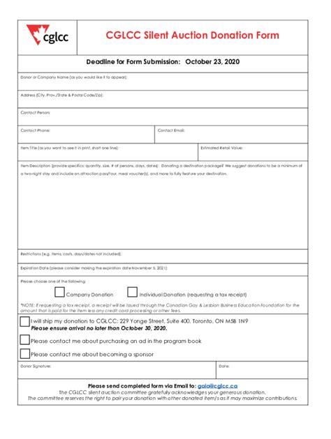 Fillable Online Cglcc Silent Auction Donation Form Fax Email Print Pdffiller