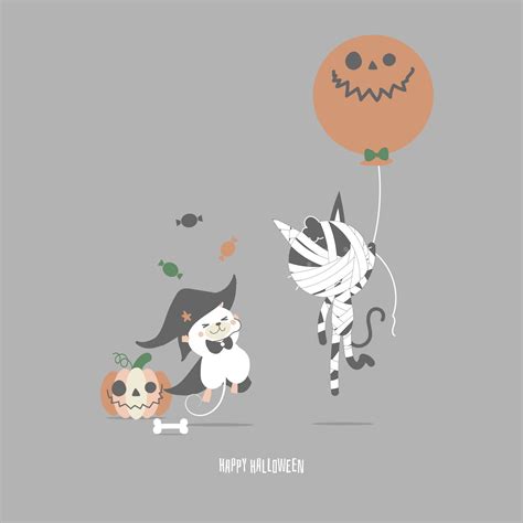 Happy Halloween Holiday Festival With Mummy Cat Mouse And Pumpkin