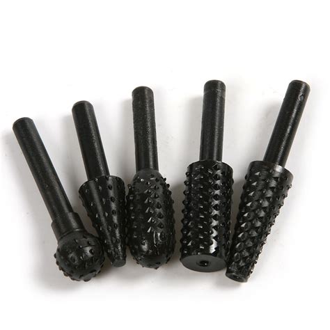 5Pcs Steel Rotary Rasp Burr Set Wood Plastic Carving File Rasp Shank