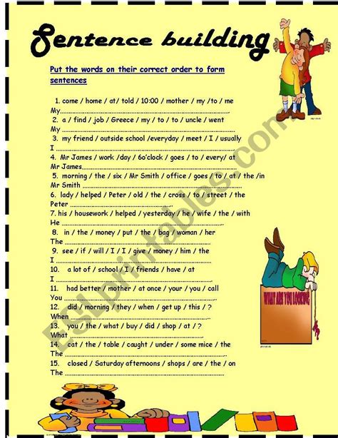 Sentence Building Esl Worksheet By Alexiosthegreat