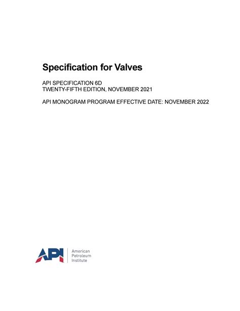 Api 6d Specification For Valves Specification For Valves Api Specification 6d Twenty Fifth