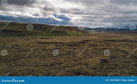 Aerial Grassland Of Iceland With Moss Stock Photo Image Of Cloud