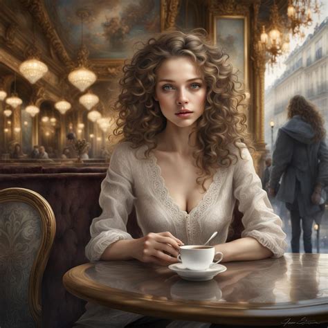 Beautiful Stunning Woman In A Cafe In Paris ️🍔 Ai Generated Artwork Nightcafe Creator