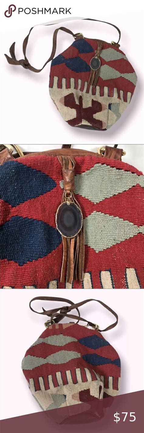 Aztec Purse Hobo Bag Bohemian Western Woven Canvas Leather Navajo